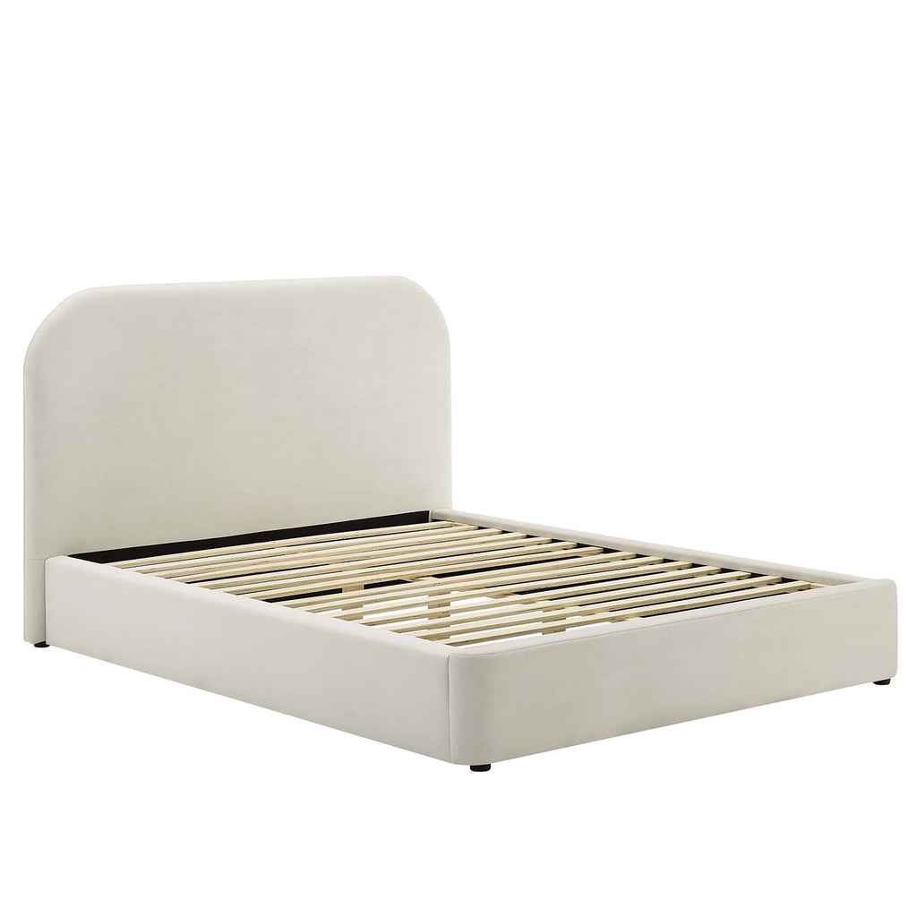 Keynote Performance Velvet Curved King Platform Bed - Alabaster