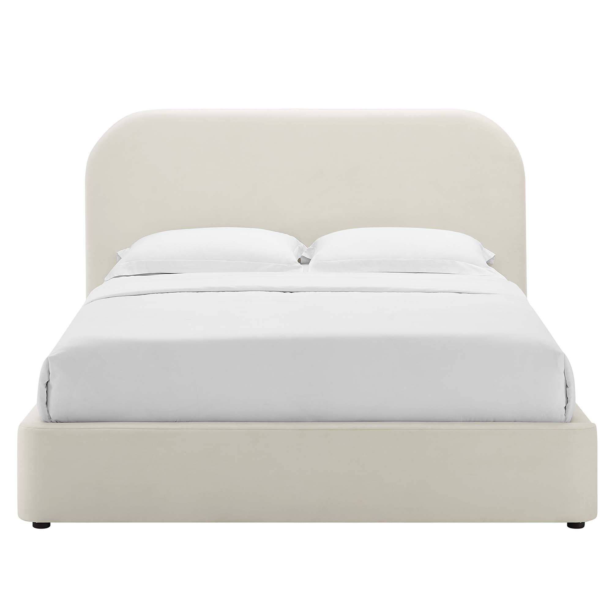 Keynote Performance Velvet Curved King Platform Bed - Alabaster