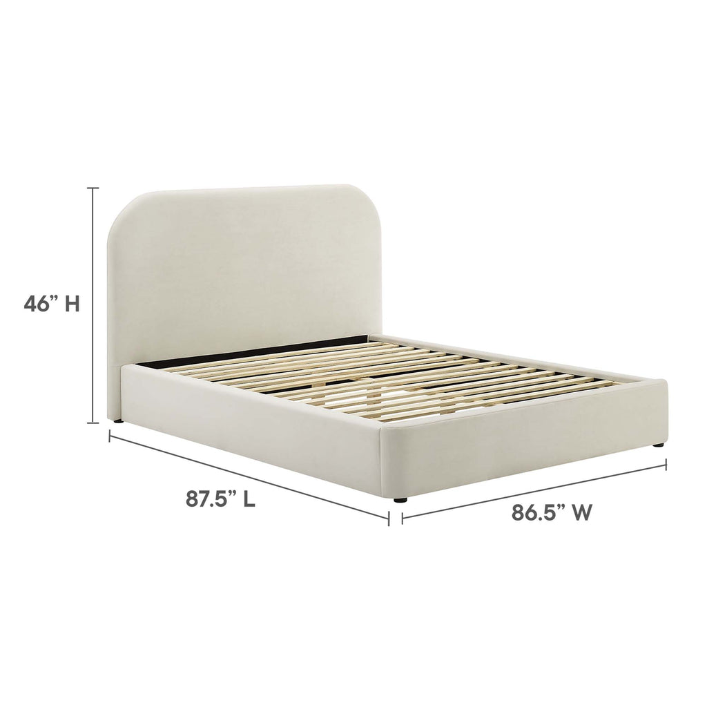 Keynote Performance Velvet Curved King Platform Bed - Alabaster