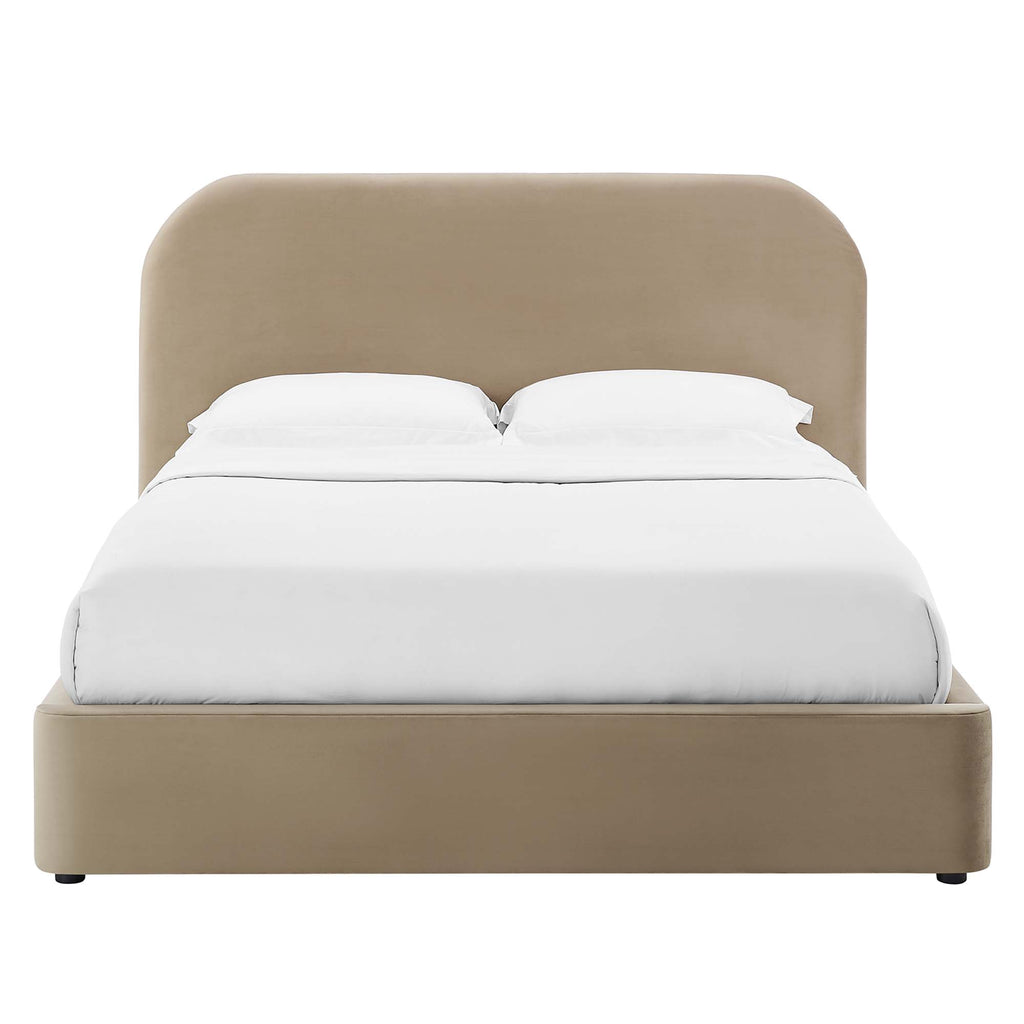 Keynote Performance Velvet Curved King Platform Bed - Taupe
