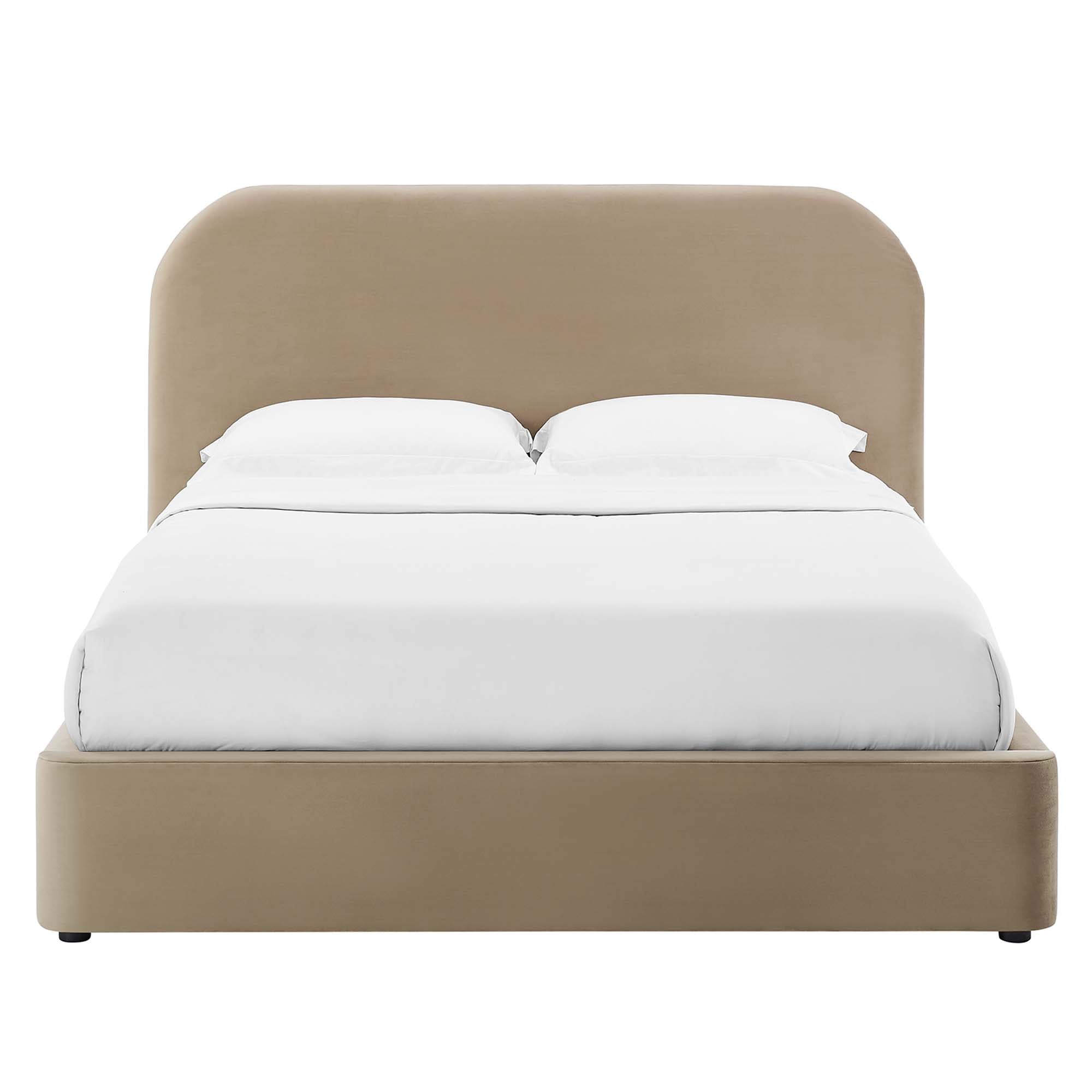 Keynote Performance Velvet Curved King Platform Bed - Taupe