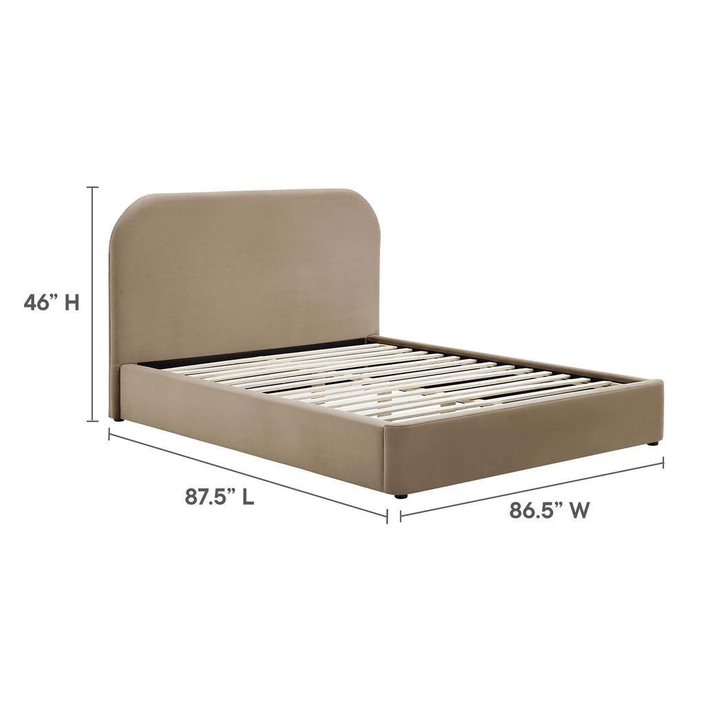 Keynote Performance Velvet Curved King Platform Bed - Taupe