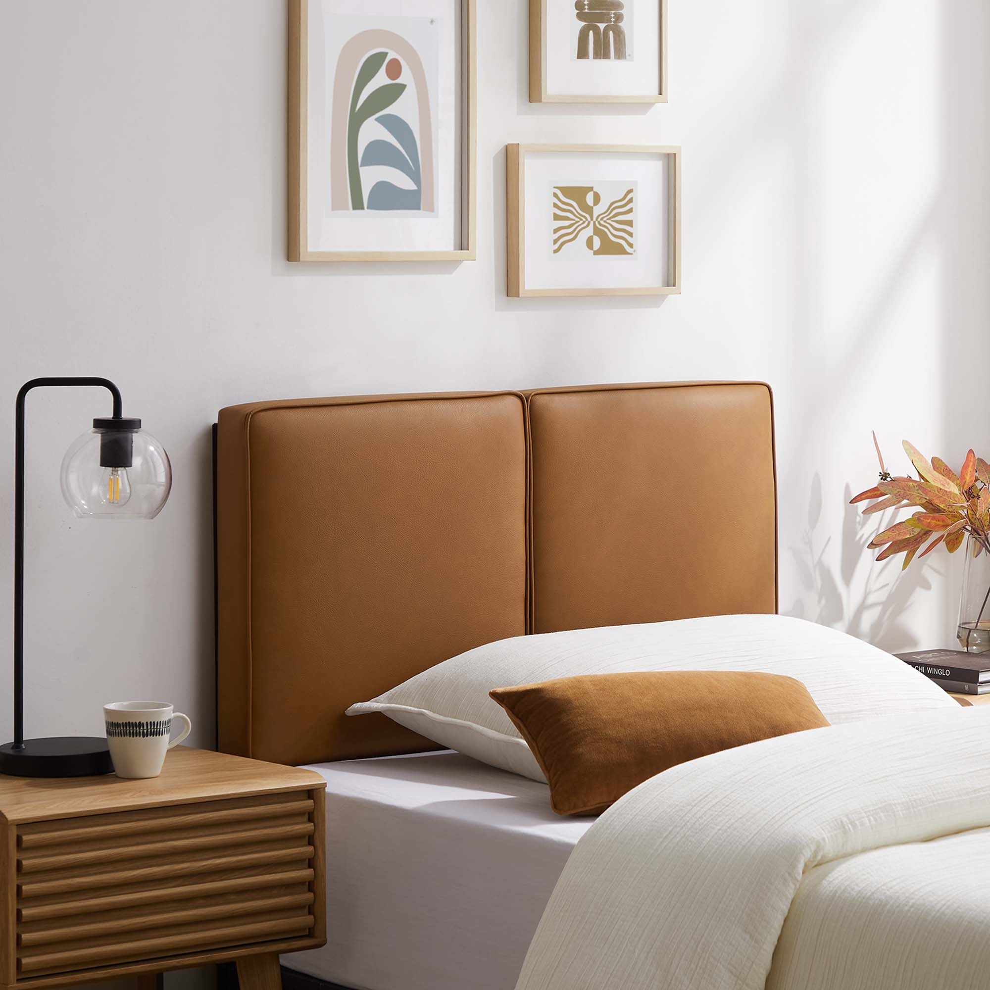 Lindee Vegan Leather Twin Headboard - Tan