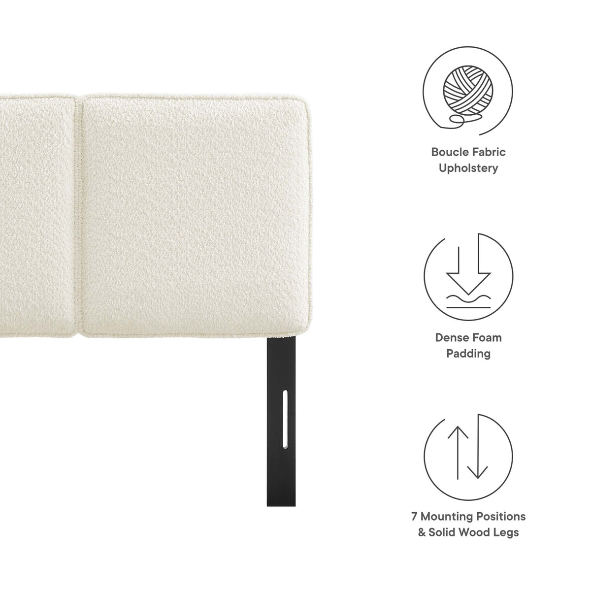 Lindee Boucle Fabric Twin Headboard - Cream