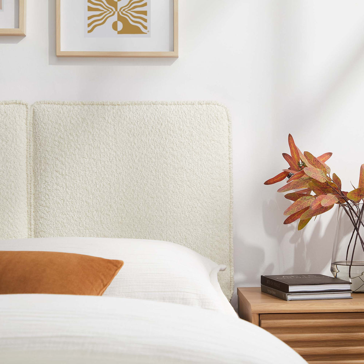 Lindee Boucle Fabric Twin Headboard - Cream