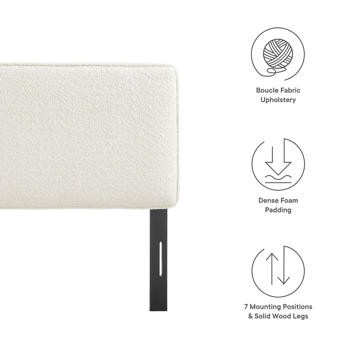 Lindee Boucle Fabric Full Headboard - Cream
