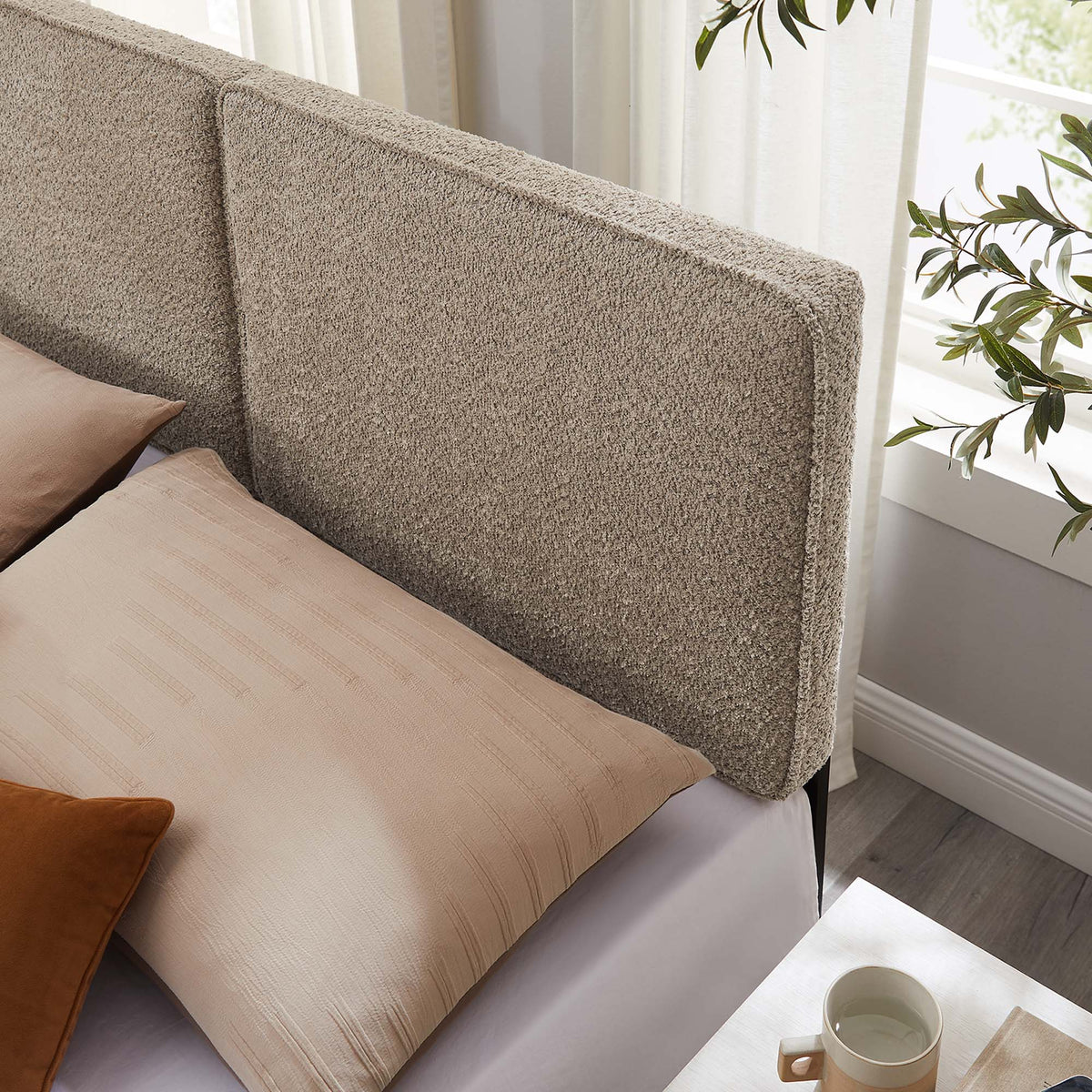Lindee Boucle Fabric Full Headboard - Oatmeal