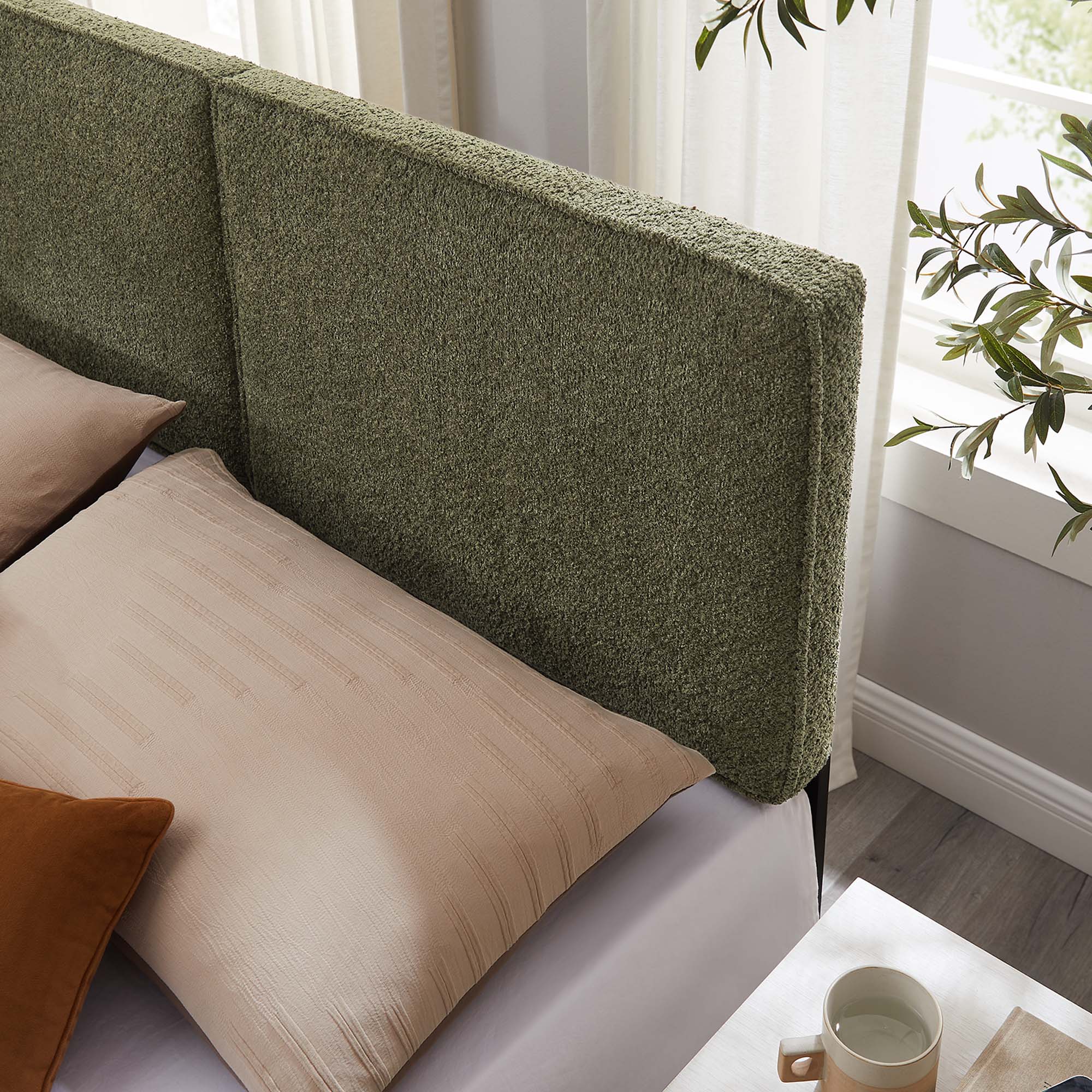 Lindee Boucle Fabric Full Headboard - Sage