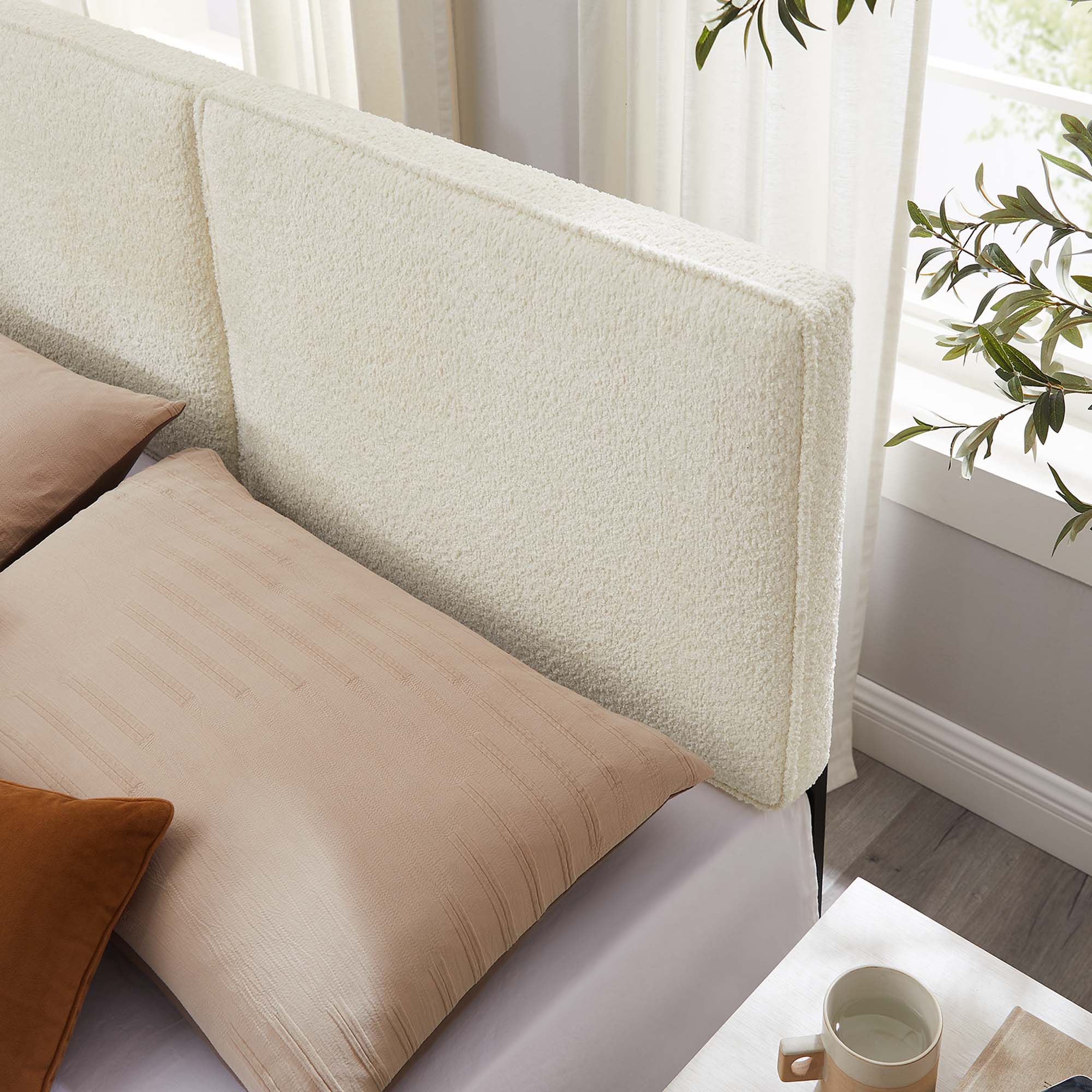 Lindee Boucle Fabric Queen Headboard - Cream