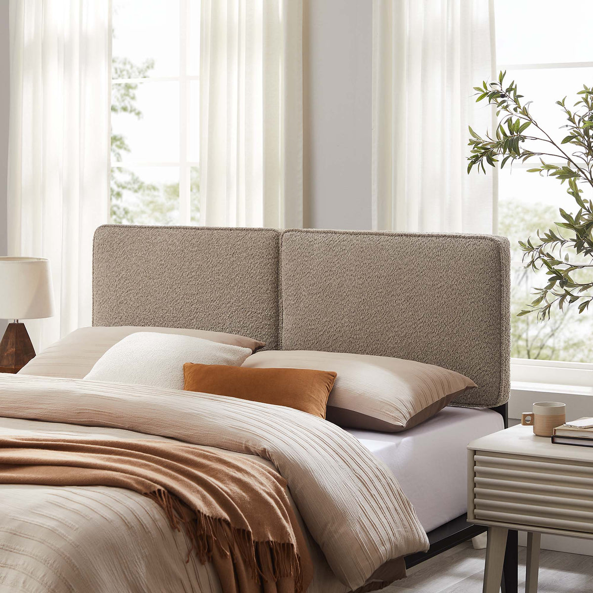 Lindee Boucle Fabric Queen Headboard - Oatmeal