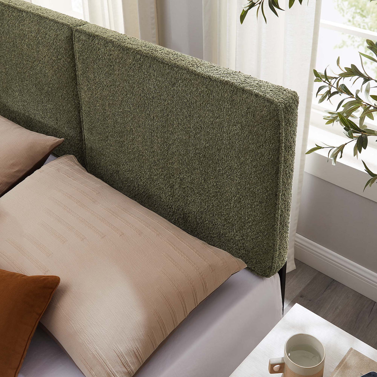 Lindee Boucle Fabric Queen Headboard - Sage