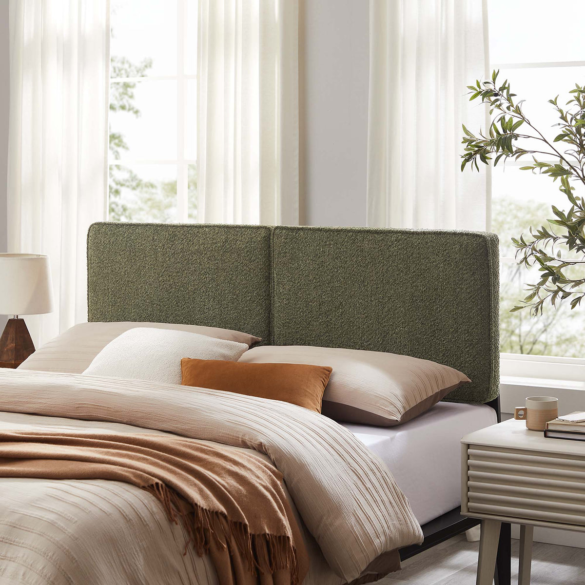 Lindee Boucle Fabric King Headboard - Sage