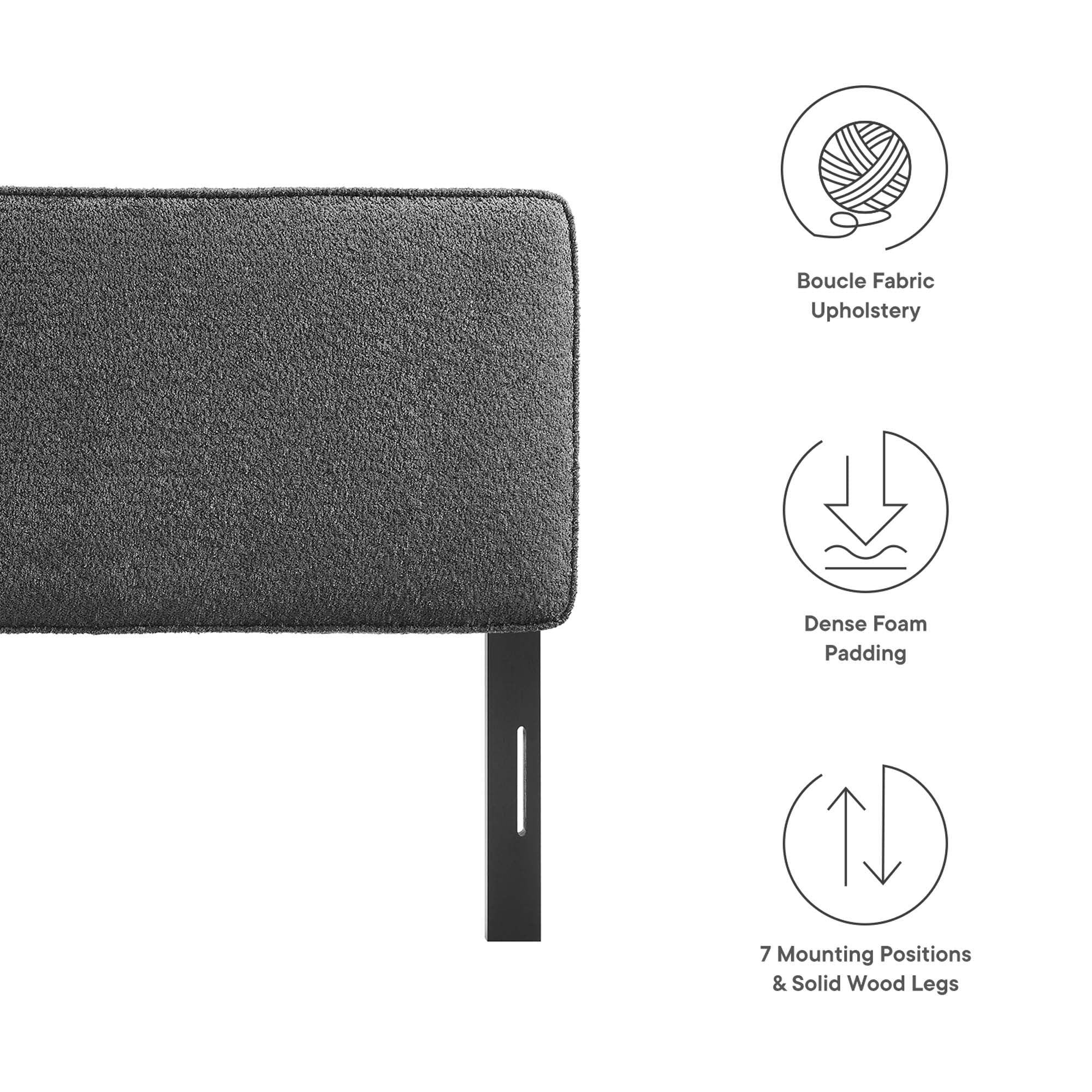 Lindee Boucle Fabric King Headboard - Slate