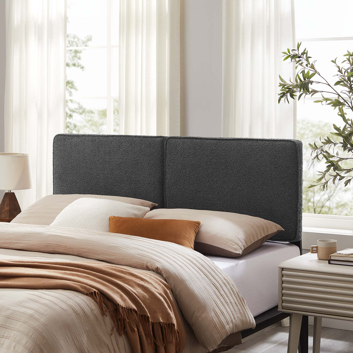 Lindee Boucle Fabric King Headboard - Slate
