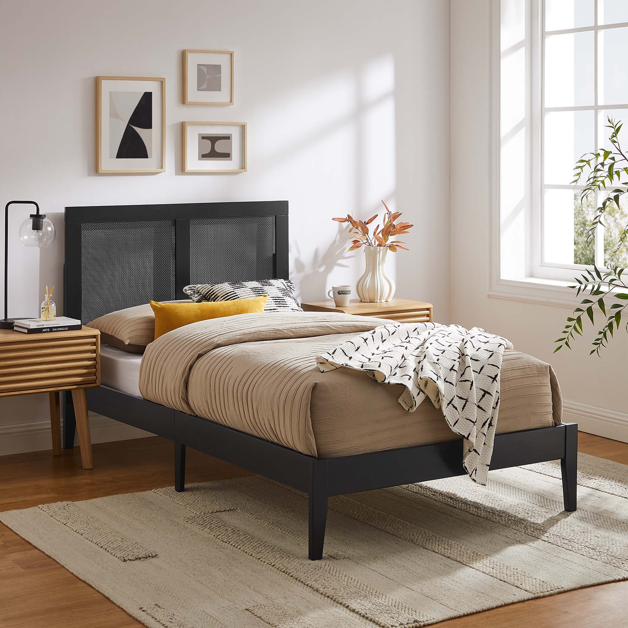 Sirocco Rattan and Wood Twin Platform Bed - Black