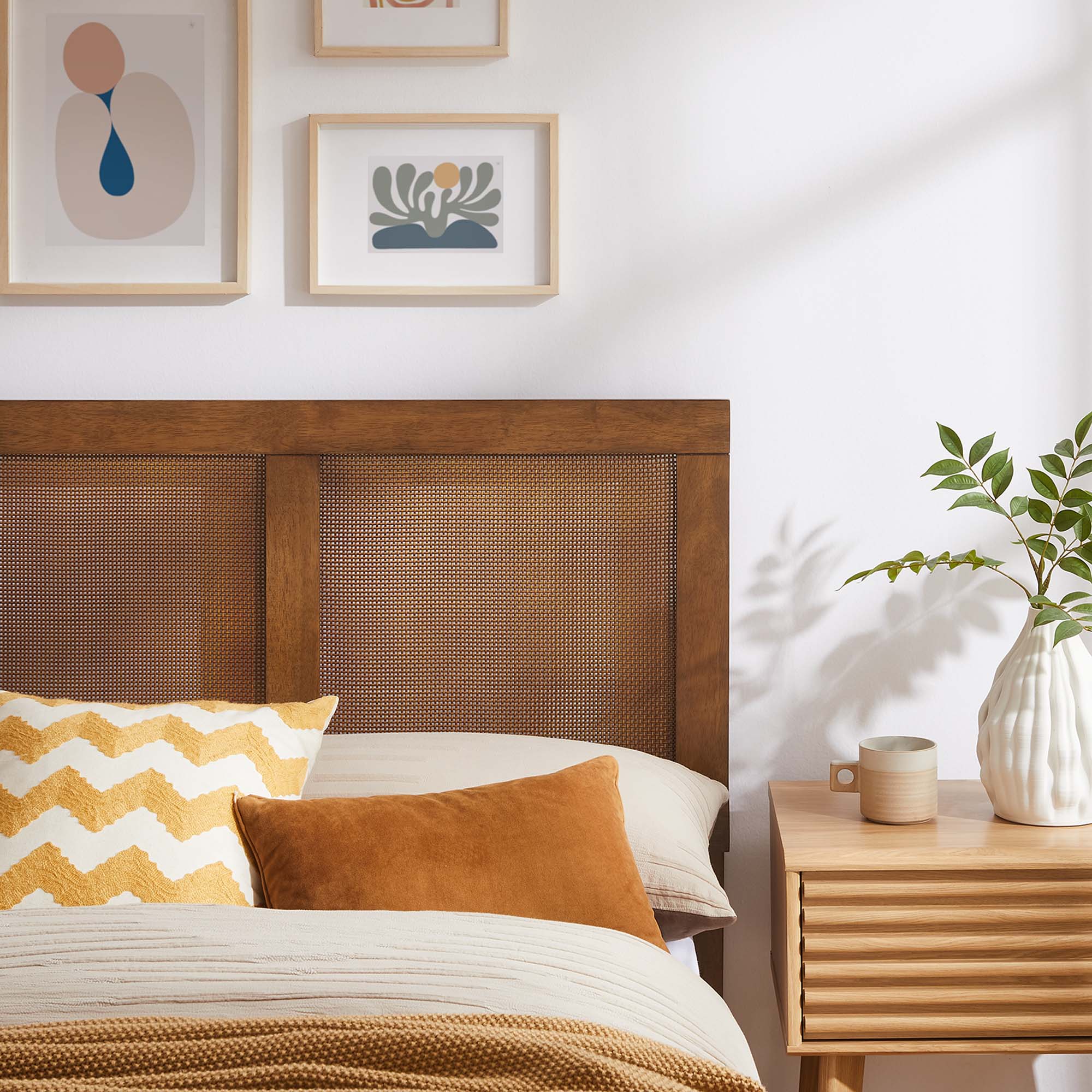 Sirocco Rattan and Wood Twin Platform Bed - Walnut