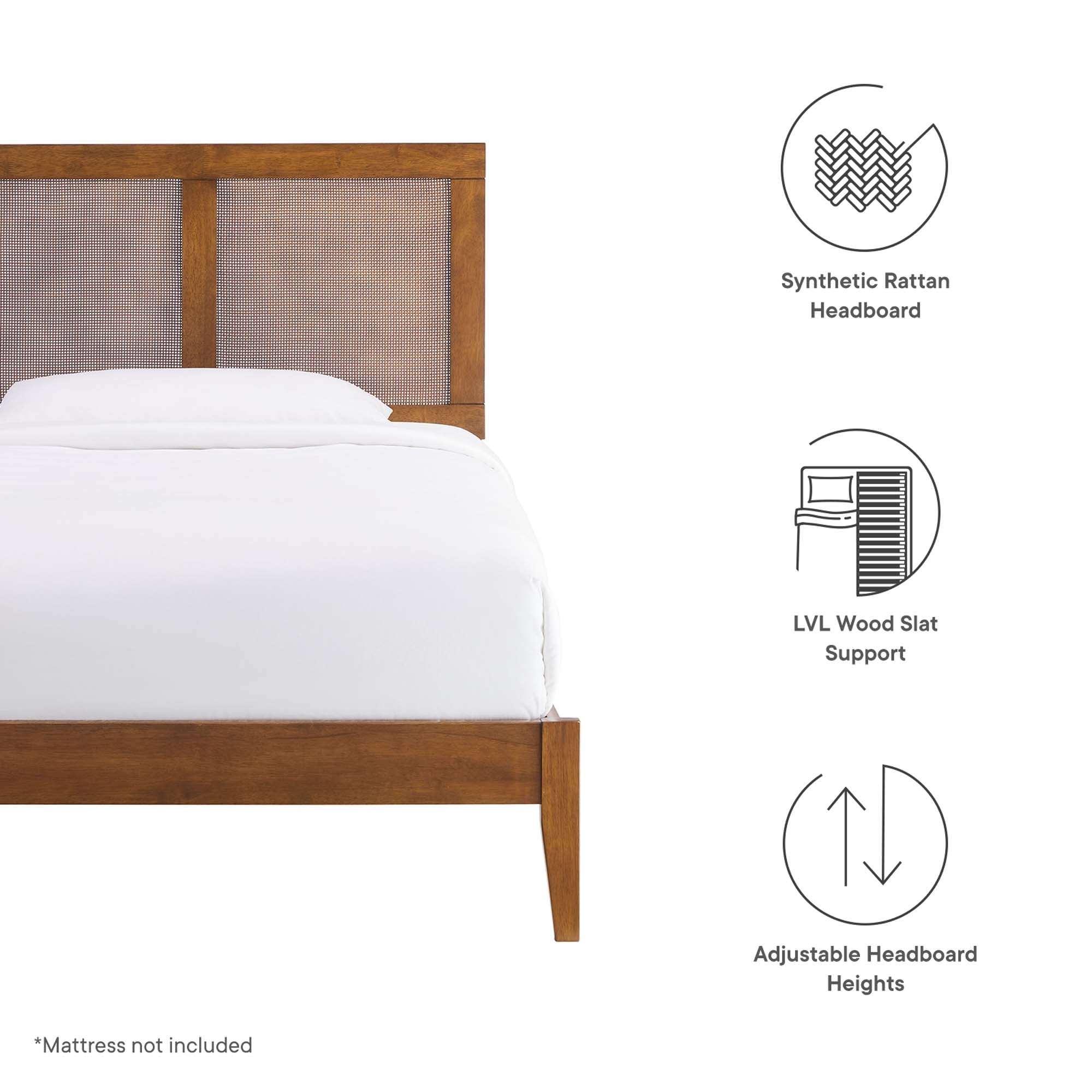 Sirocco Rattan and Wood Twin Platform Bed - Walnut