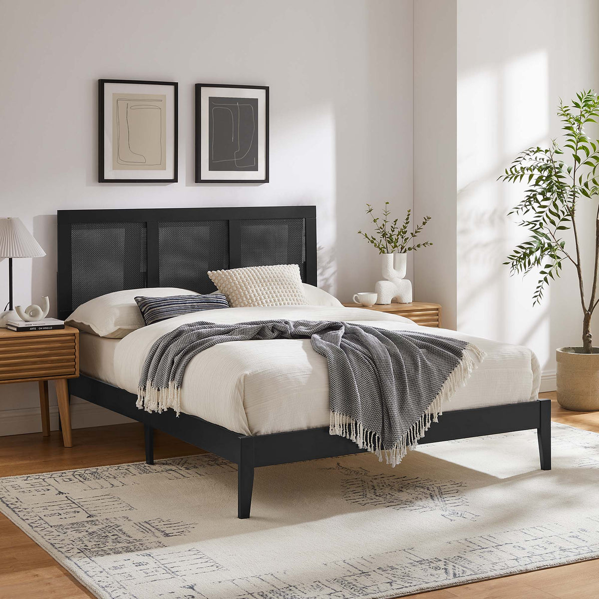 Sirocco Rattan and Wood Full Platform Bed - Black