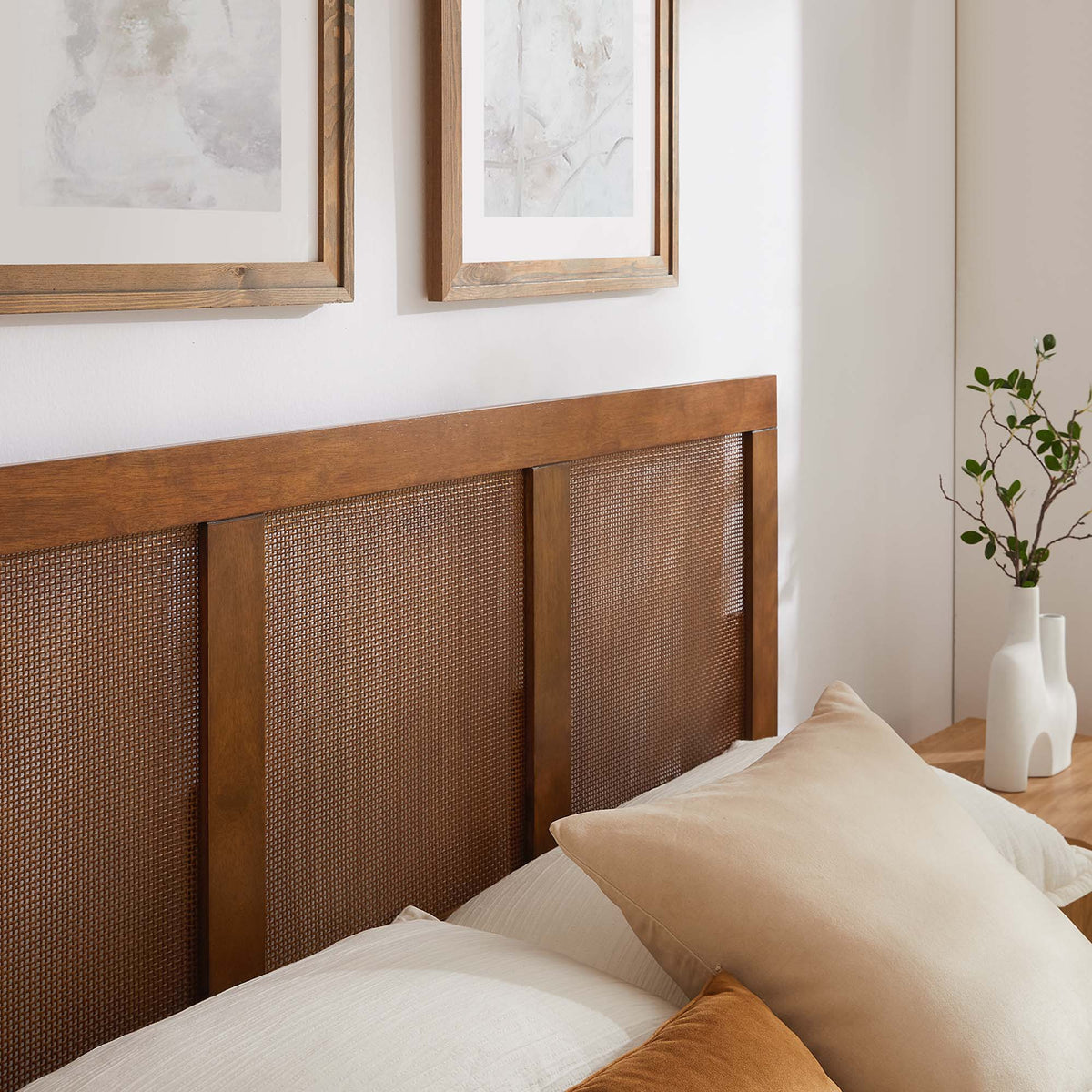 Sirocco Rattan and Wood Full Platform Bed - Walnut