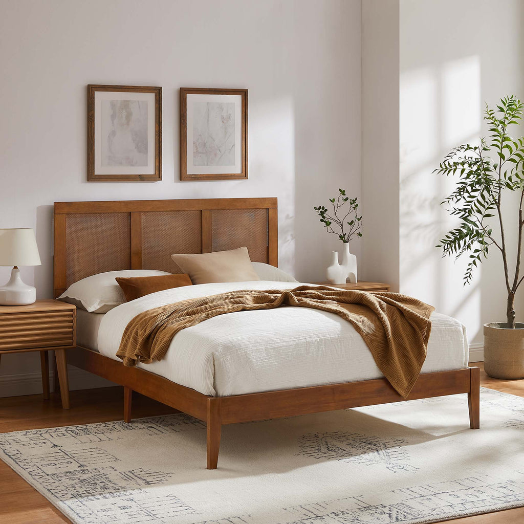 Sirocco Rattan and Wood Full Platform Bed - Walnut