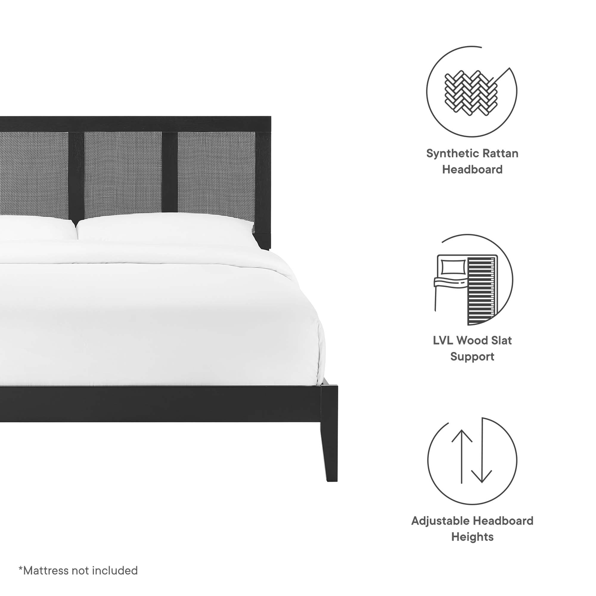 Sirocco Rattan and Wood Queen Platform Bed - Black