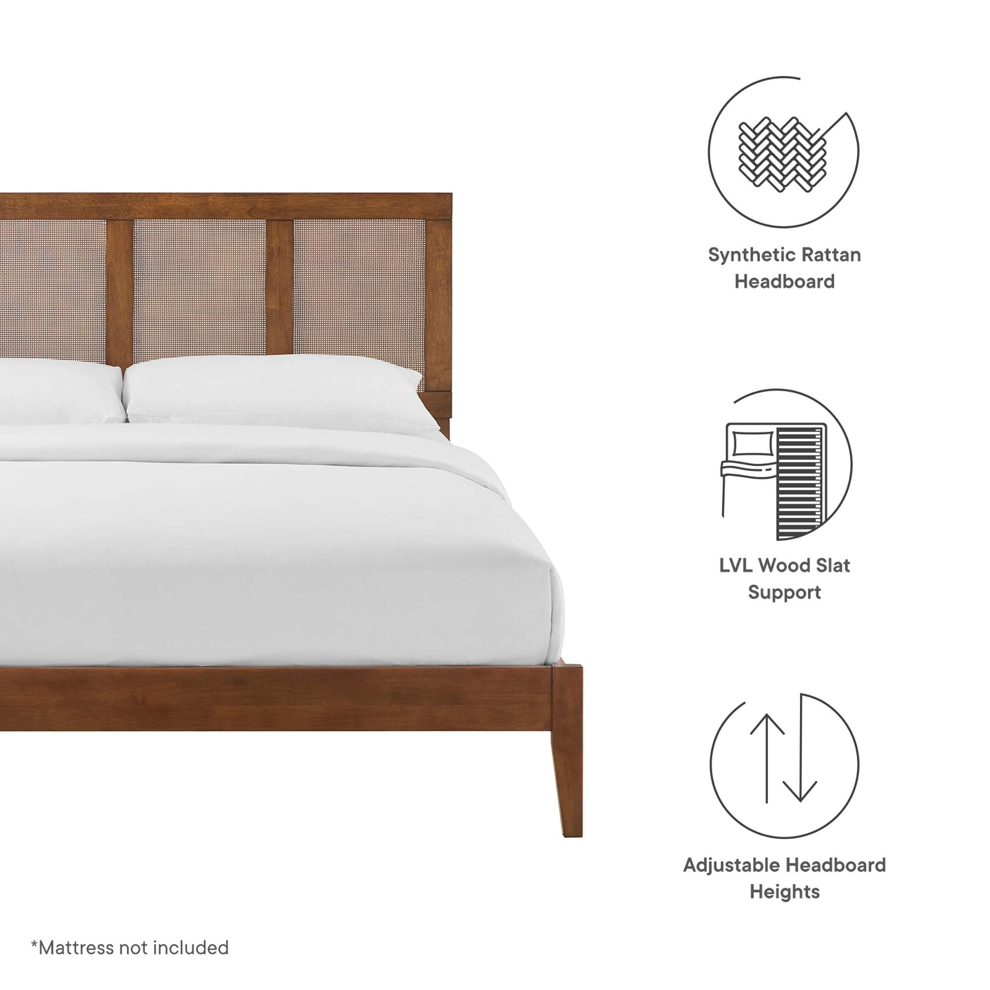 Sirocco Rattan and Wood Queen Platform Bed - Walnut