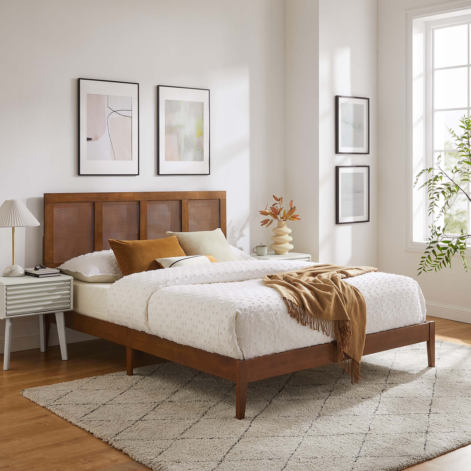 Sirocco Rattan and Wood King Platform Bed - Walnut