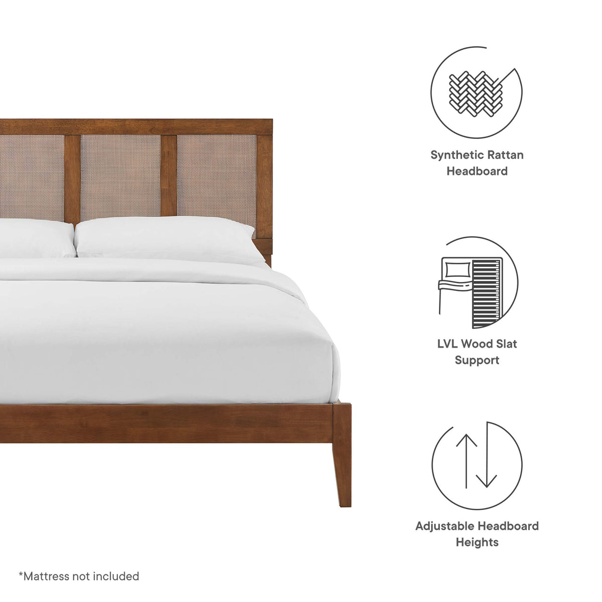 Sirocco Rattan and Wood King Platform Bed - Walnut