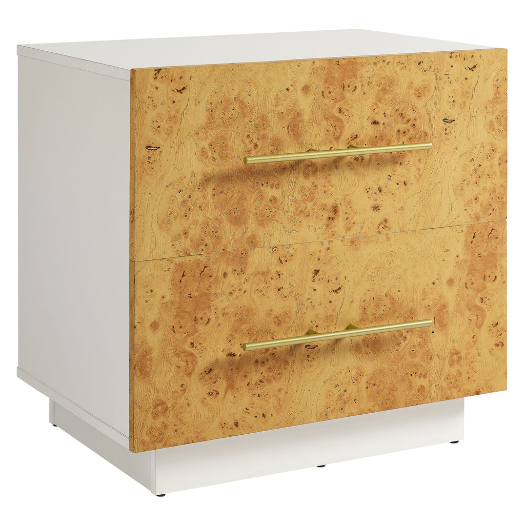 Abel 2-Drawer Burl Wood Nightstand - White Bleached Burl