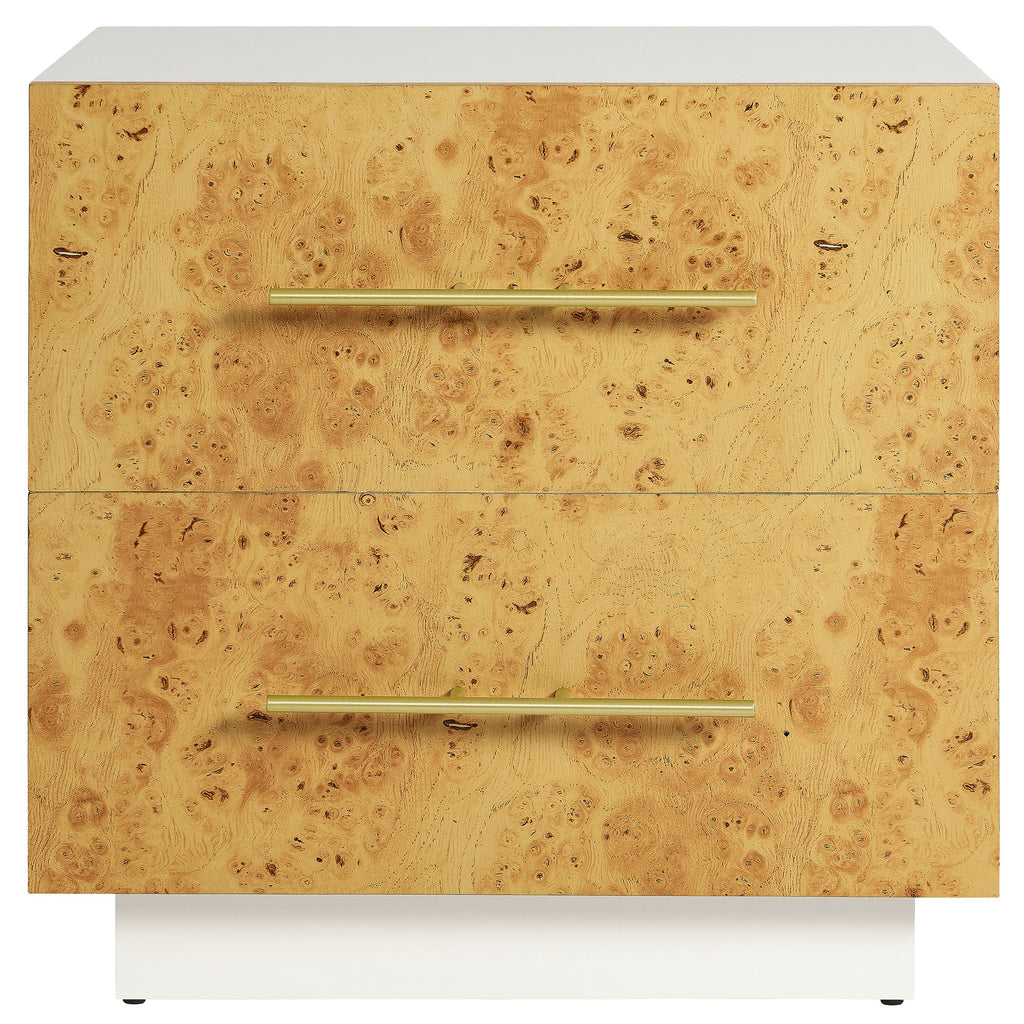 Abel 2-Drawer Burl Wood Nightstand - White Bleached Burl