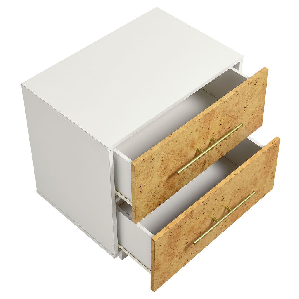 Abel 2-Drawer Burl Wood Nightstand - White Bleached Burl