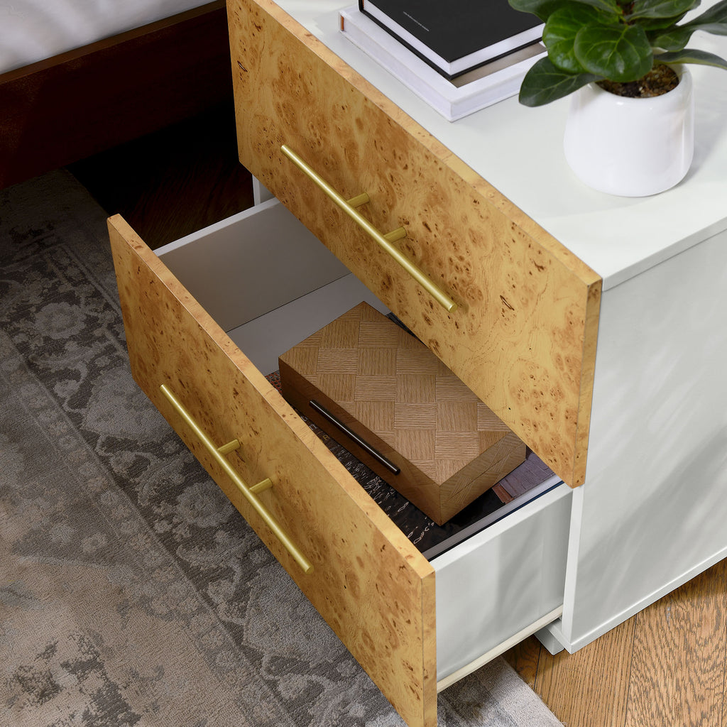 Abel 2-Drawer Burl Wood Nightstand - White Bleached Burl