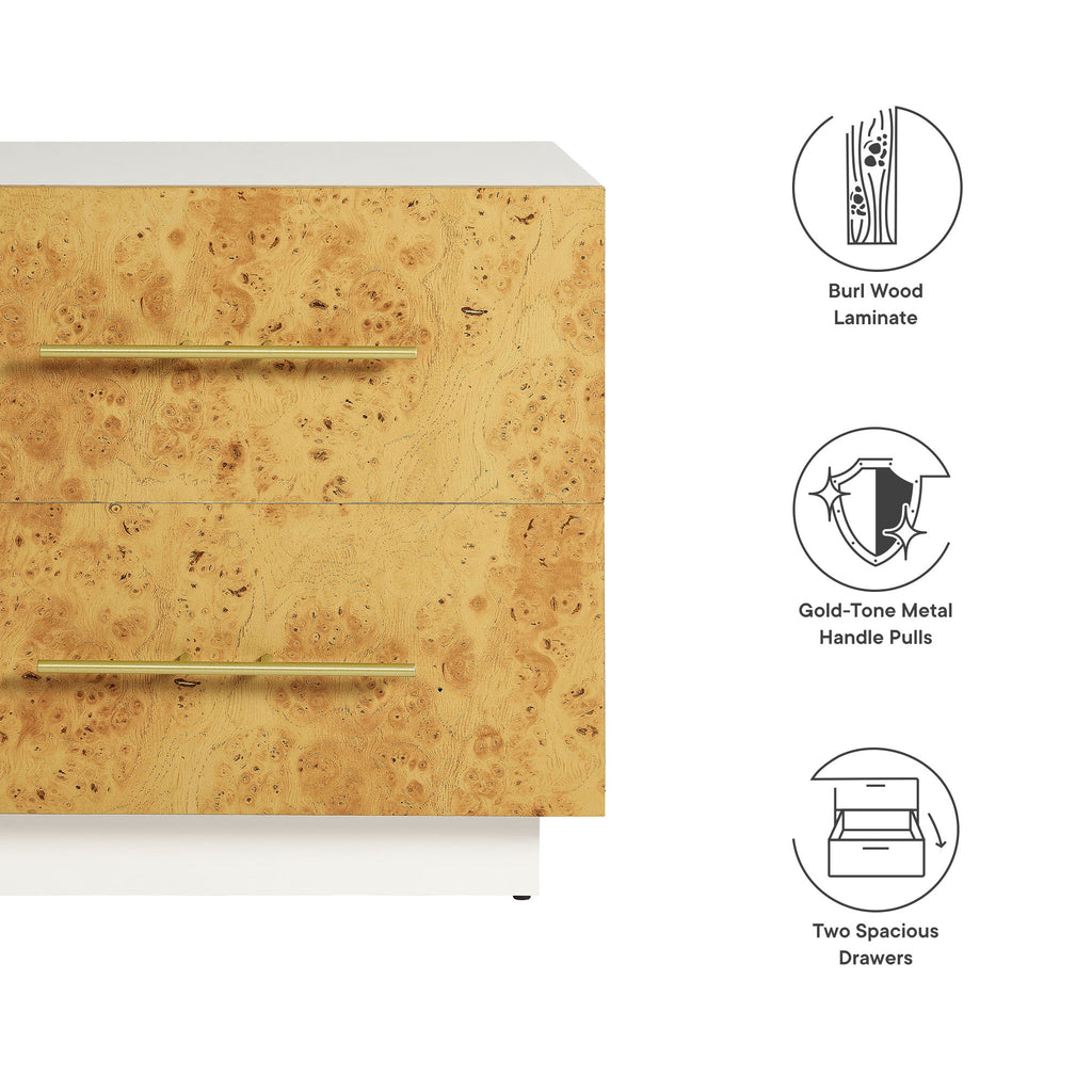 Abel 2-Drawer Burl Wood Nightstand - White Bleached Burl