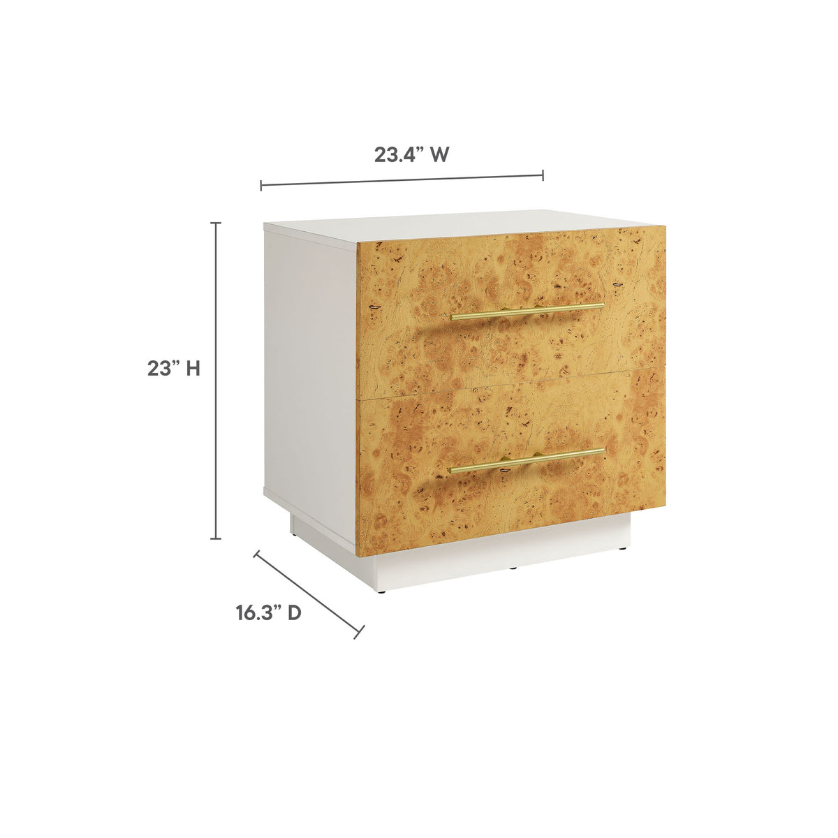 Abel 2-Drawer Burl Wood Nightstand - White Bleached Burl