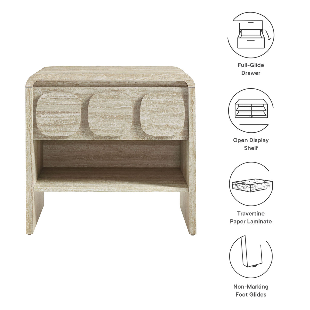 Toscana 1-Drawer Nightstand - Travertine