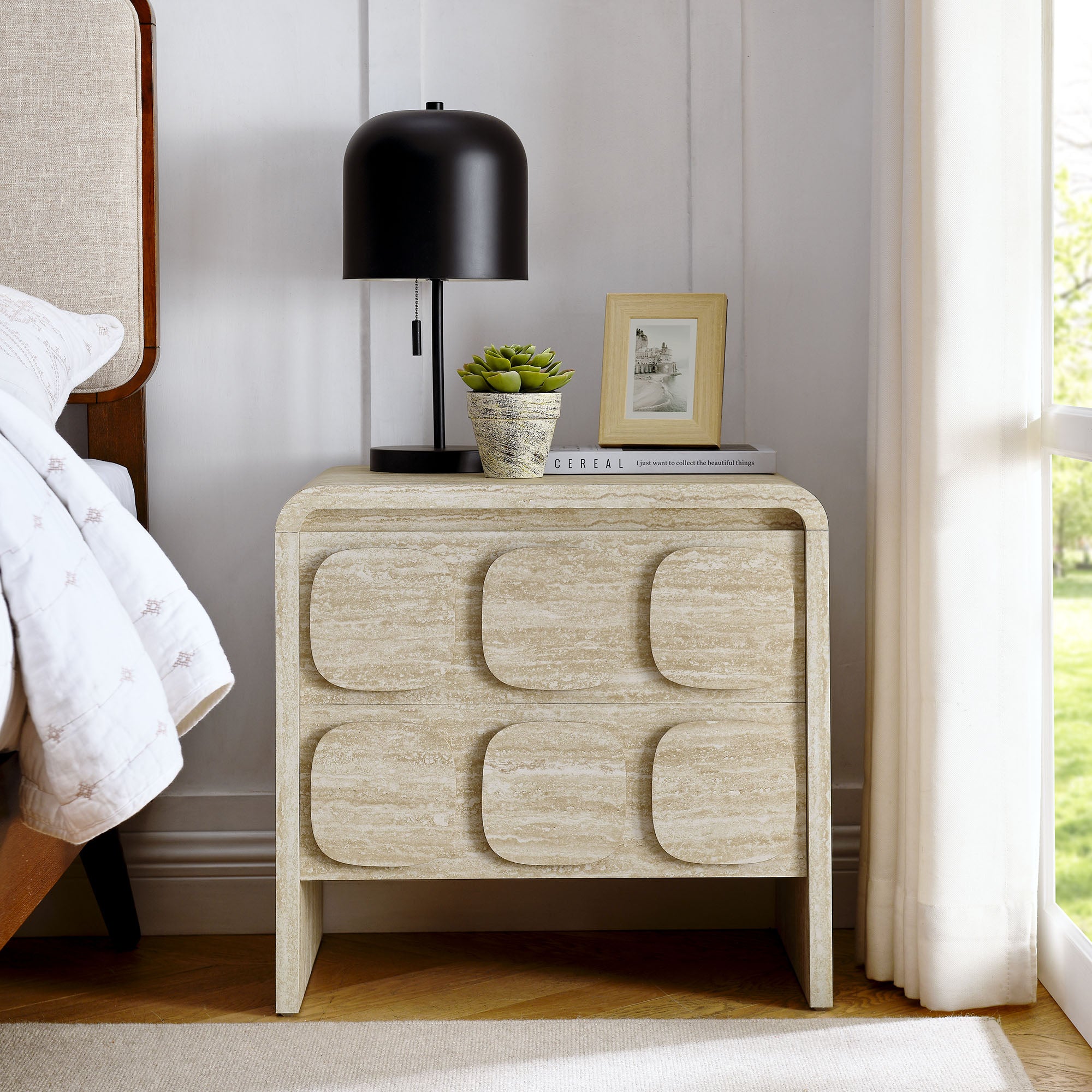 Toscana 2-Drawer Nightstand - Travertine