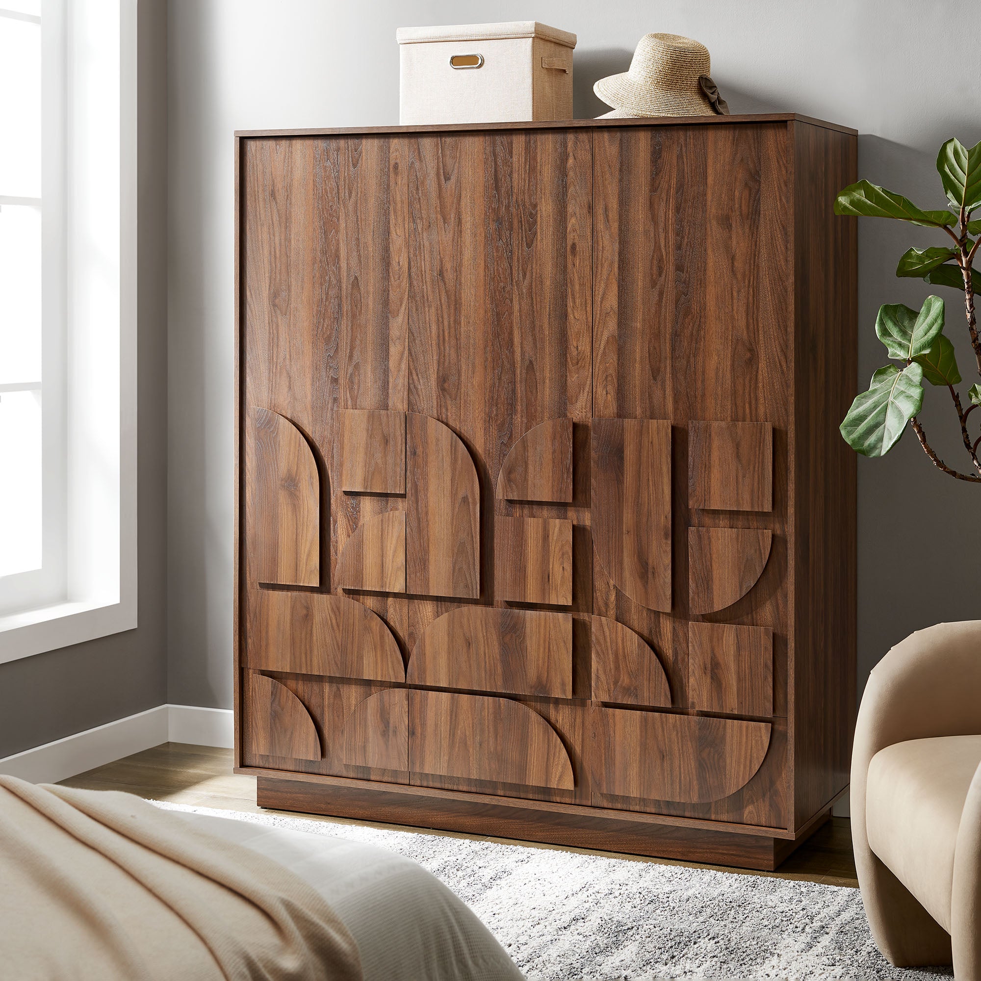 Bulwark 3-Door Wardrobe Closet - Walnut