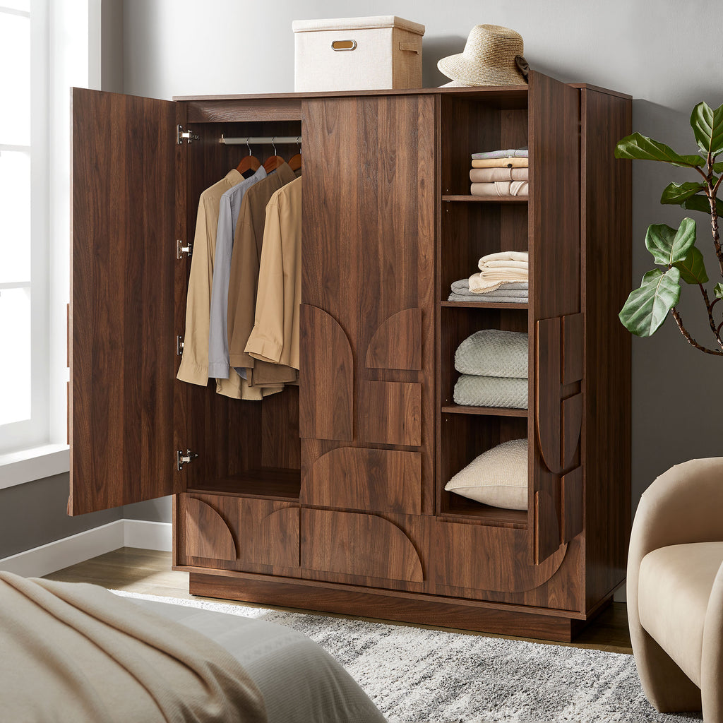 Bulwark 3-Door Wardrobe Closet - Walnut
