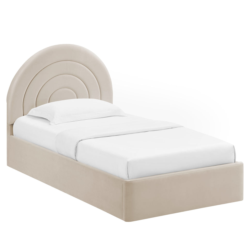 Solana Arched Performance Velvet Twin Platform Bed - Almond