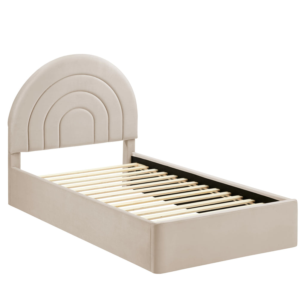 Solana Arched Performance Velvet Twin Platform Bed - Almond