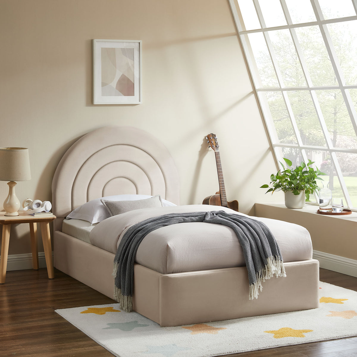 Solana Arched Performance Velvet Twin Platform Bed - Almond