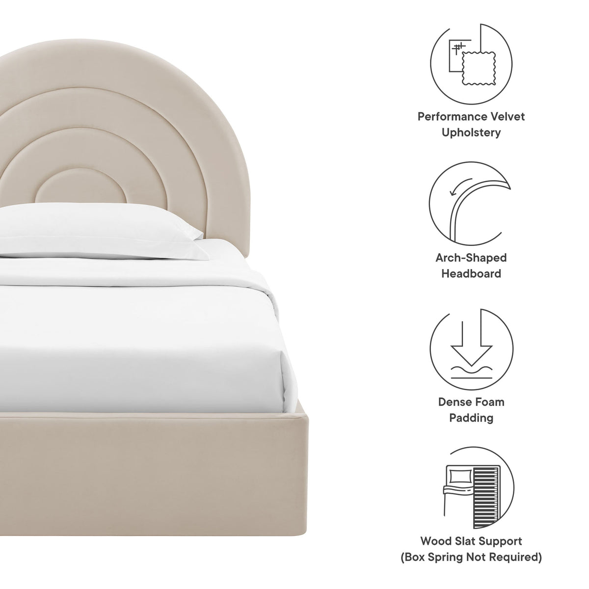 Solana Arched Performance Velvet Twin Platform Bed - Almond