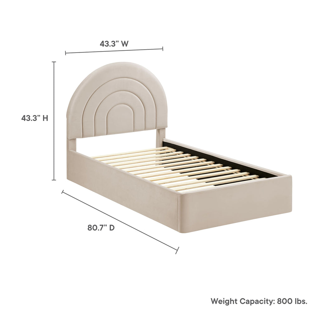 Solana Arched Performance Velvet Twin Platform Bed - Almond