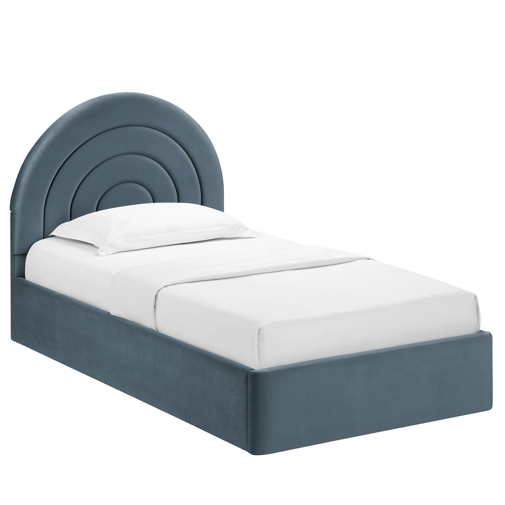 Solana Arched Performance Velvet Twin Platform Bed - Cadet Blue