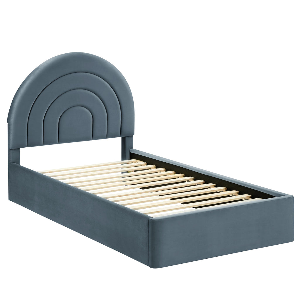 Solana Arched Performance Velvet Twin Platform Bed - Cadet Blue