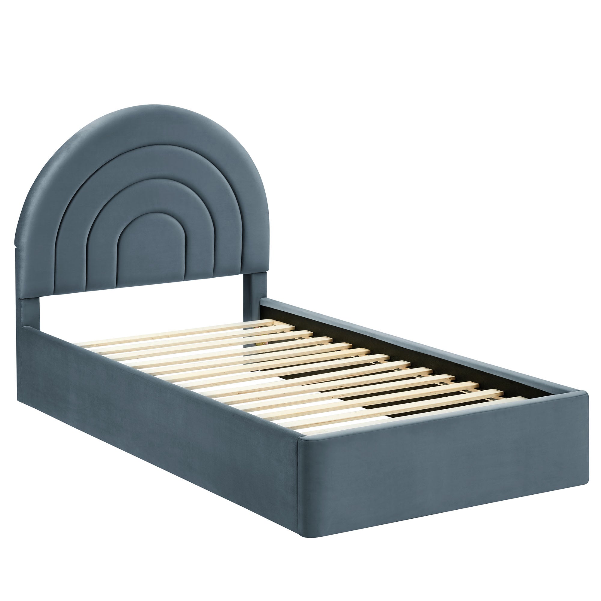 Solana Arched Performance Velvet Twin Platform Bed - Cadet Blue