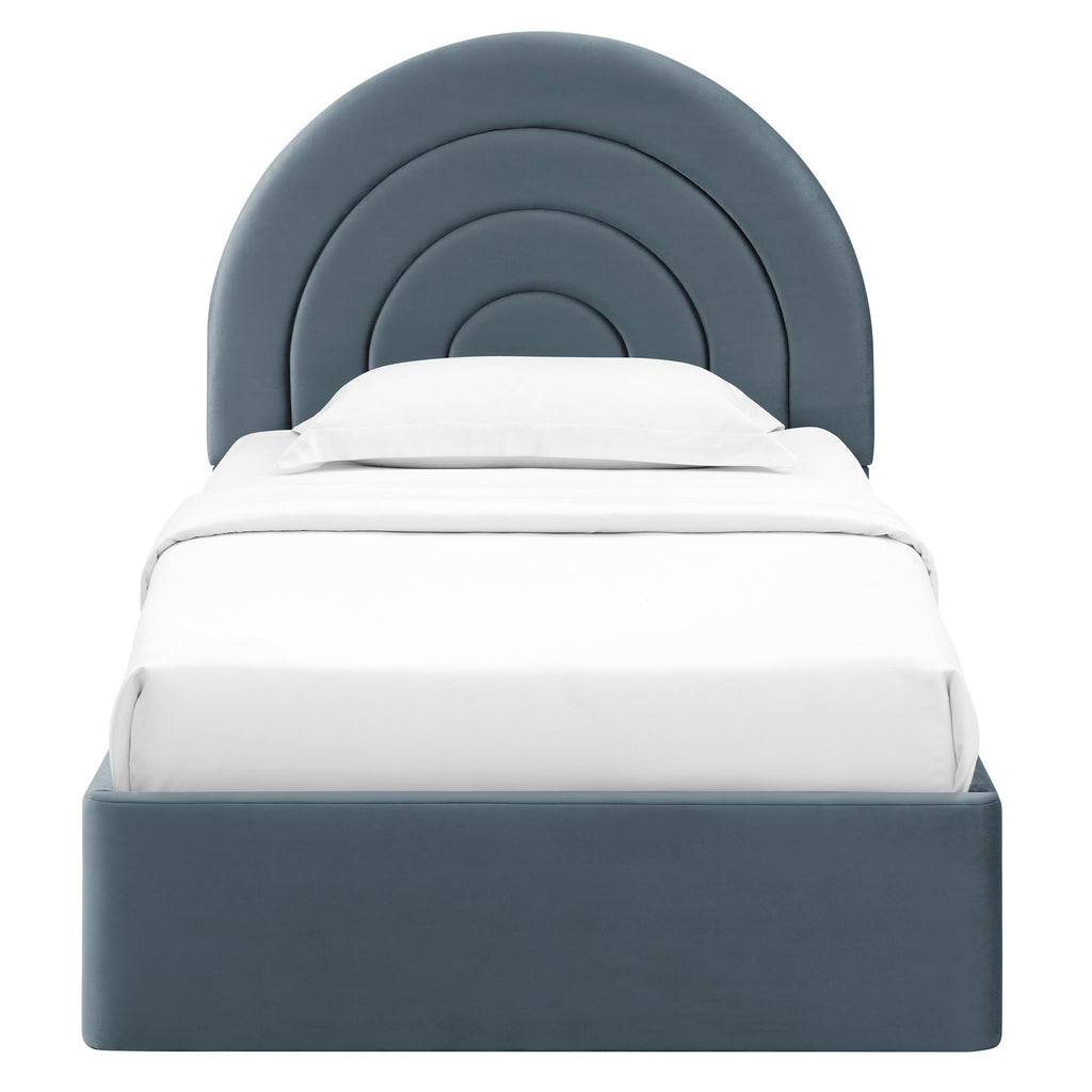 Solana Arched Performance Velvet Twin Platform Bed - Cadet Blue