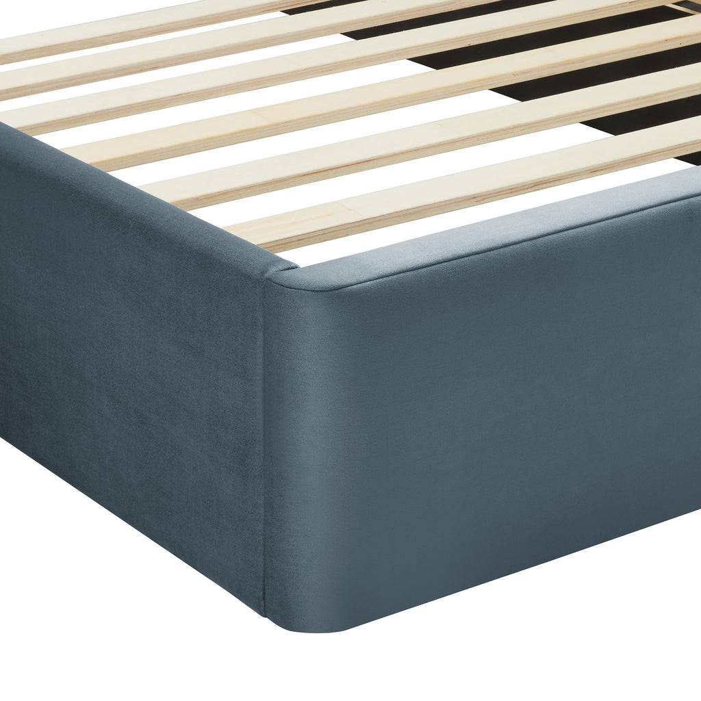Solana Arched Performance Velvet Twin Platform Bed - Cadet Blue