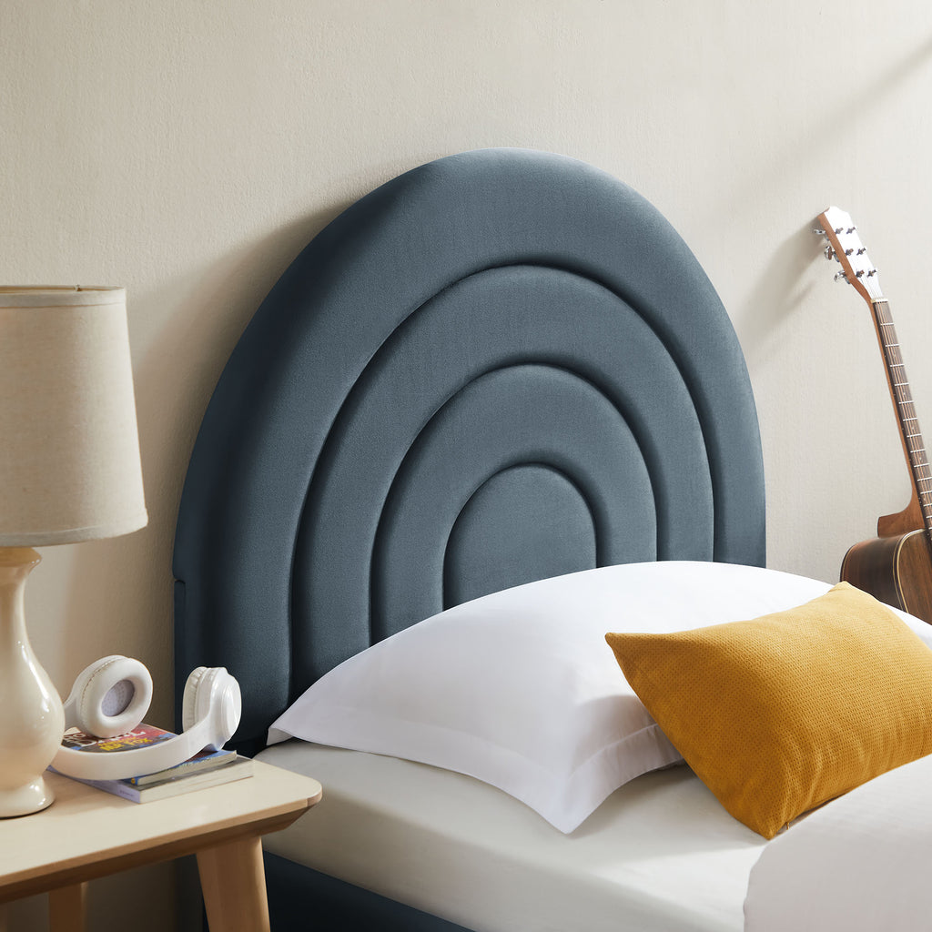 Solana Arched Performance Velvet Twin Platform Bed - Cadet Blue