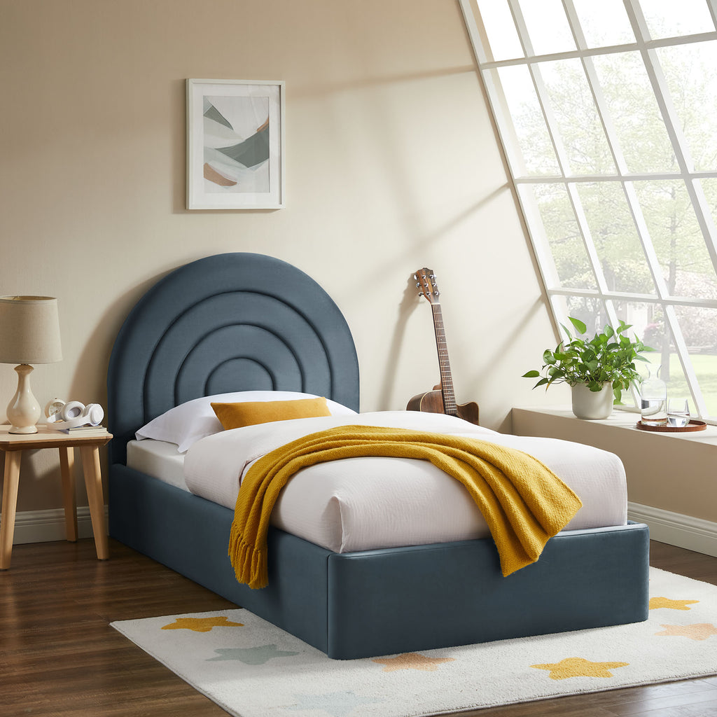 Solana Arched Performance Velvet Twin Platform Bed - Cadet Blue